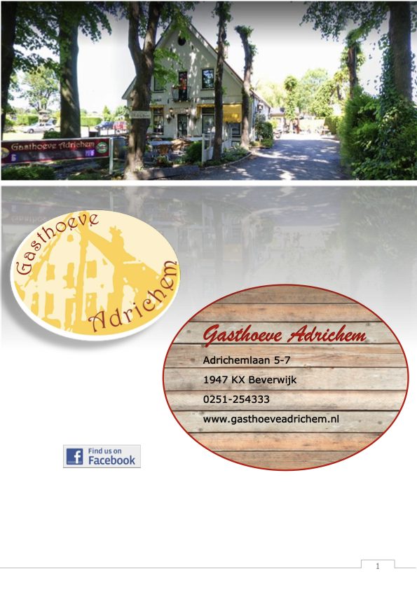 Voorkant van de brochure van Gasthoeve Adrichem